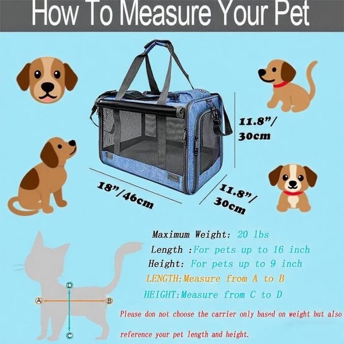 Транспортна переноска для собак та котів SHJOEE, складана, синього кольору, 46 x 46 x 30 см