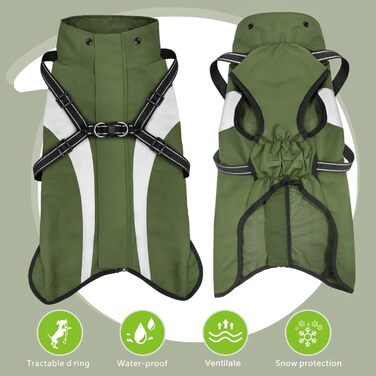 Водонепроникний дощовик для собак Oslueidy, з капюшоном, для малих, середніх та великих собак, цуценят, S-XXL (Зелений, L)