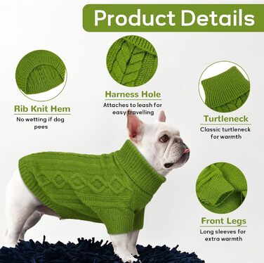 Теплий в'язаний пуловер для собак великих порід Hjumarayan, зелений XXL (обхват грудей 70 см, довжина спини 52 см)