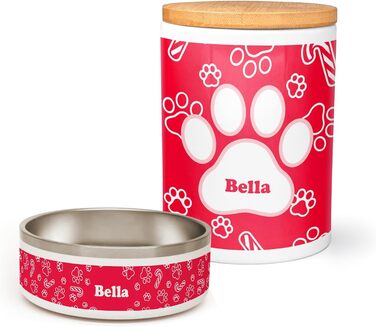 PICANOVA Набір для годування собак та контейнер для ласощів з іменем - персоналізований набір у різдвяному дизайні - керамічний набір для собак як подарунковий набір для власників домашніх тварин - дизайн Candy Bones (набір Candy Canes)