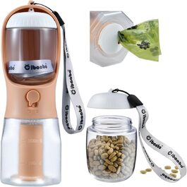 Поїлка для собак Cibaabo з контейнером для корму та тримачем для пакетів, 590 мл, портативна, витокозахисна, з фільтром, для годування, подорожей, прогулянок та хайкінгу, блакитна, рожева, біла, зелена