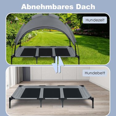 Лежанка для собак з балдахіном, велика, 92 x 76 x 92 см. Лежанка для тварин, водонепроникна, з дихаючим мережевим покриттям, для кемпінгу та пляжу. Розмір L (XL: 122 x 92 x 102 см)