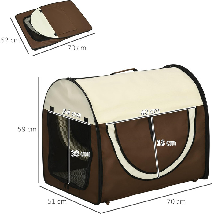 Складаний бокс для транспортування собак Pawhut XXL, 97x71x76 см, кава-крем, переноска для тварин
