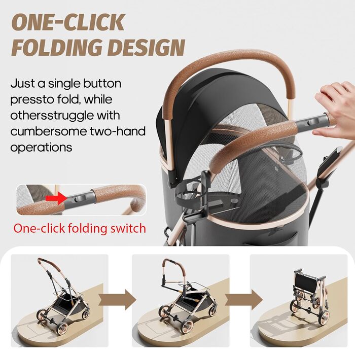 Дитяча коляска для тварин з 4 колесами, візок для собак з знімною люлькою, складаний візок-переноска для собак та котів до 22,7 кг, 3-в-1, багатофункціональний