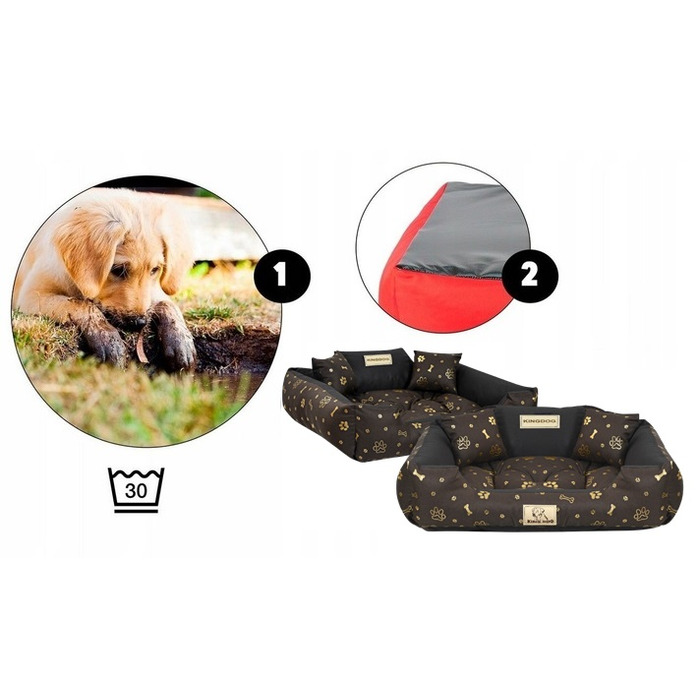 Лежак для собак King Dog вологостійкий, коричневий, розмір M, із силіконовою іграшкою-кулькою