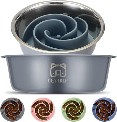 Миска для собак 2 в 1 Slow Feeder з нержавіючої сталі Bestalk, миска для корму з антиковзким дном, 304, сірий колір, 5 чашок