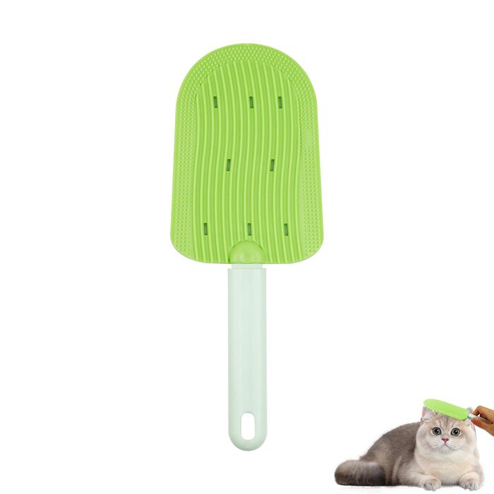 Гребінець для котів, м'який, миючий, для видалення ковтунів та зменшення випадіння шерсті, портативна щітка для грумінгу, масажна, для довгошерстих та короткошерстих котів, зелений