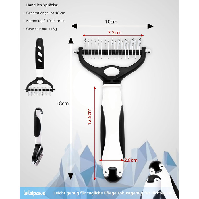 Щітка для собак та котів - двостороння щітка для видалення підшерстка та вичісування, 17/9 зубців, ручка Pinguin, для довгої та короткої шерсті, м'який догляд за шерстю та видалення підшерстка