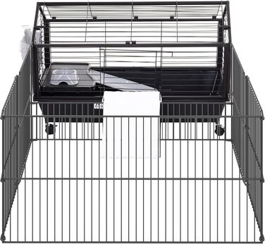 Клітка для дрібних тварин PawHut з розсувним вигулом, для хом'яків, морських свинок, щурів, чорна, 88 x 128,5 x 56 см