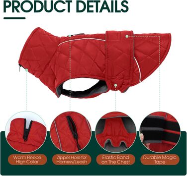 Куртка для собак Kuoser, зимова, водонепроникна, для середніх та великих собак, з флісовою підкладкою та блискавкою, L, червона