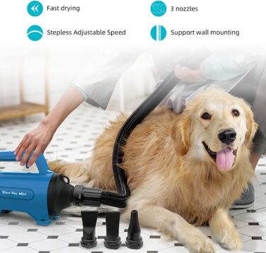 Фен для собак Blower Pet Dryer – сушарка для шерсті домашніх тварин з нагрівом, безступінчате регулювання, 3.8 PS, Peacock Blue