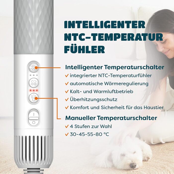 Фен для собак 5-в-1 900W | Фен-щітка для собак та котів | Безшумний, з іонізацією, для всіх порід | Сушарка для тварин