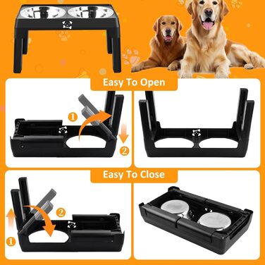 Підвищений годівниця для собак з регулюванням висоти, 5 рівнів, для малих, середніх та великих собак, годівниця-станція з 2 мисками з нержавіючої сталі, складна та протиковзка, для здоров'я суглобів та без BPA