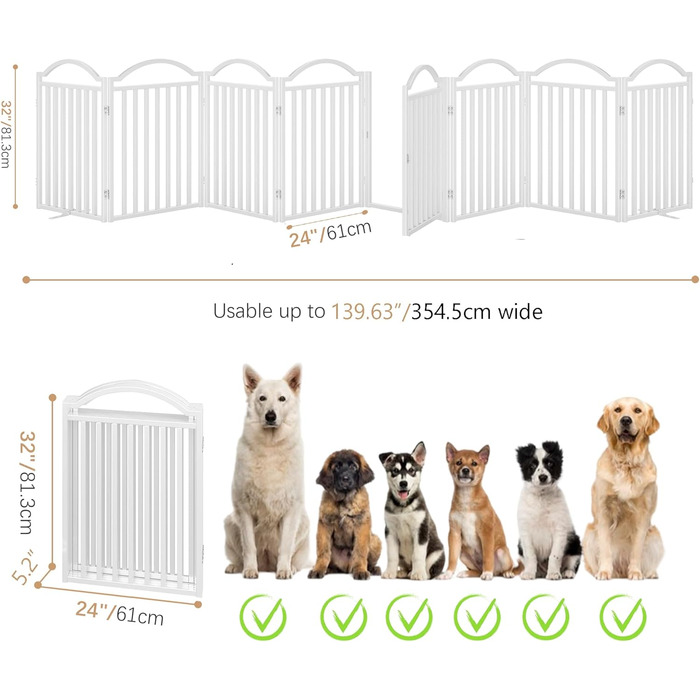 Металеве вольєр для собак BHG Freistehendes Hundegitter, без монтажу, з дверцятами, 243,8 x 81,3 см, аккордеон, для дому та саду, білий