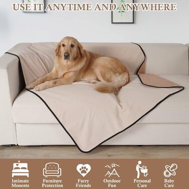 Водонепроникний коврик для собак PETTOM 100x75 см, м'який коврик для великих і маленьких собак, захисний коврик для дивана, ліжка, автокрісла, меблів - прання до 30°C (M, верблюжий)