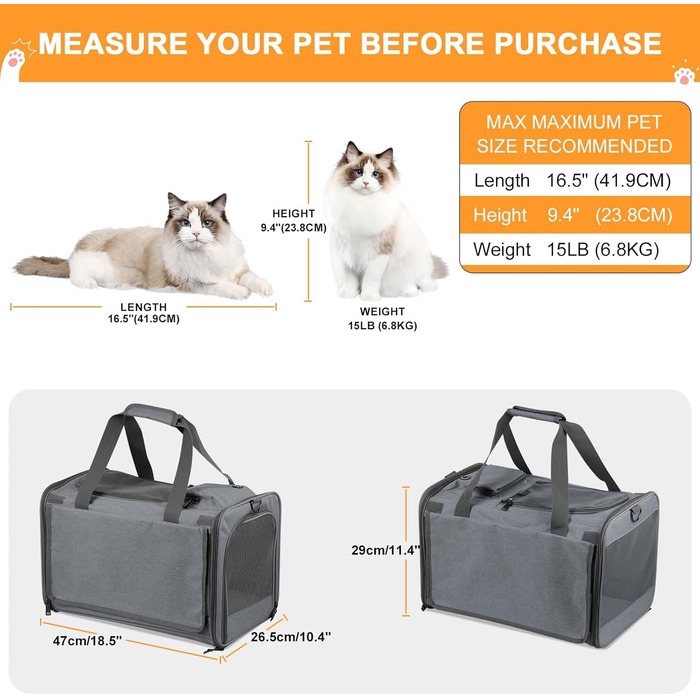 Транспортна сумка для кота та собаки Qoosea, складана переноска для домашніх тварин з регульованим плечовим ременем, сітчаста переноска для котів та собак малого та середнього розміру, сіра