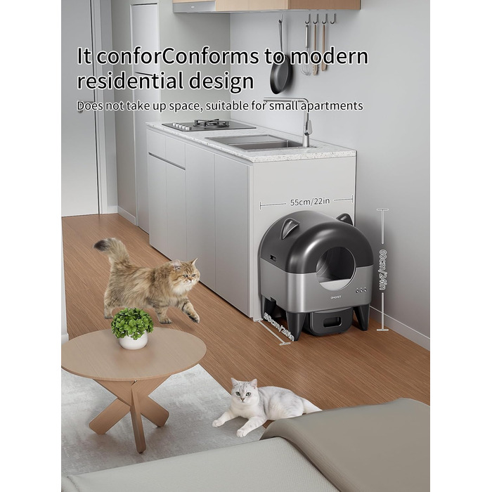 Автоматичний лоток для котів, 110 л, для кількох тварин, з мішками для сміття, герметичний, дезодорує, з додатком
