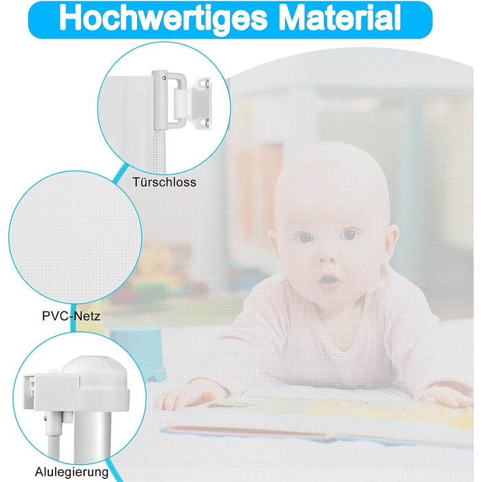 Захист для воріт Naizy Rollo: сітка для собак та дітей, захист сходів, 180 см, білий