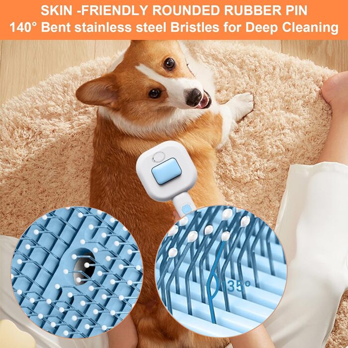 Парфумерна щітка для котів 4 в 1, синього кольору: догляд за шерстю котів та собак, самоочищення, антистатична