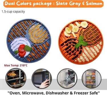 Миски для повільного годування собак та котів, силікон, 2 шт. (Лакс та Шкіряно-сірий), нековзні, для повільного харчування