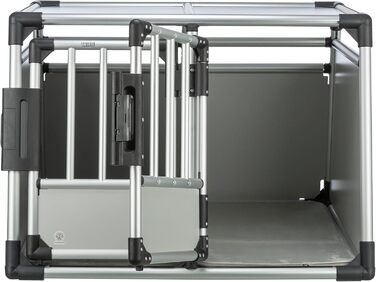 Трійзі Двомісна переносна клітка для собак з алюмінію, 93 x 64 x 83 см, з висувною перегородкою, безпечним замком, неслизьким килимком - 39345 срібна, L 93 x B 83 x H 64 см