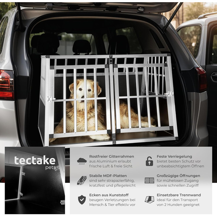 Транспортна переноска для собак tectake® - алюмінієва переноска для авто та дому, 104 x 90,5 x 69 см, з перегородкою, Double