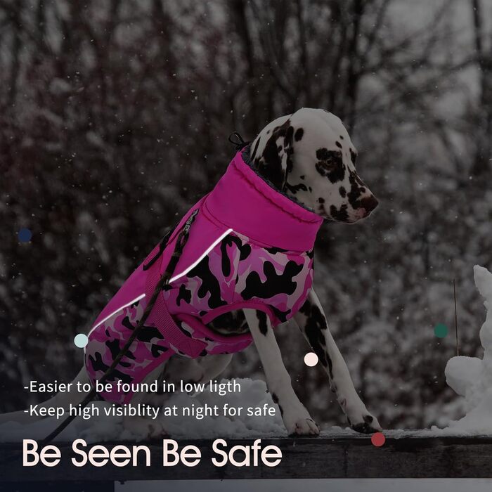Зимовий теплий халат для собак IECOii з флісу, водонепроникний, з відбиваючими елементами, для малих, середніх та великих собак, рожевий камуфляж