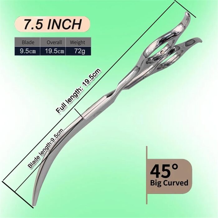 Професійна вигнута ножиця для собак 7.5 дюймів, з ергономічною ручкою, з нержавіючої сталі 440C, для грумінгу собак та котів