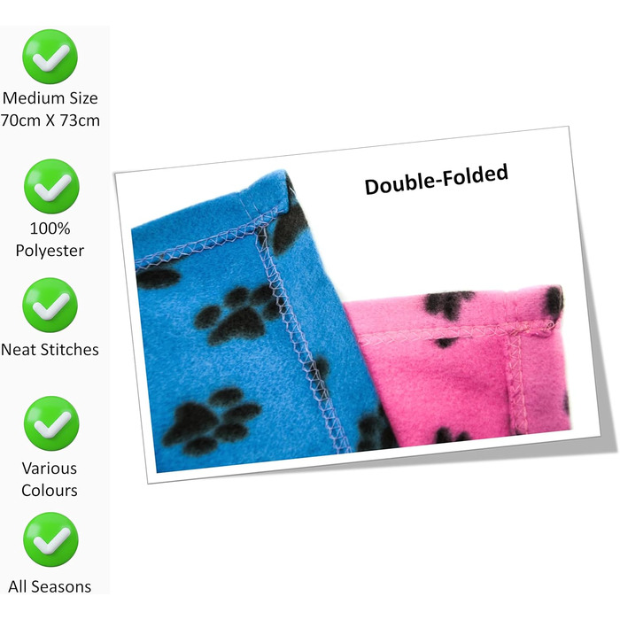 М'яка тепла флісова ковдра з відбитками лап для котів, цуценят та собак, миється, для подорожей (70 x 73 см, 1 шт.) (Рожева, 70x73 см)