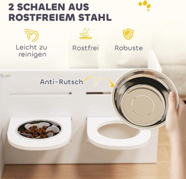 Підвищений годівниця для собак PawHut з регулюванням висоти, антизатримкова підстилка, 2 x 1000 мл, повільна годівниця, годівнича станція для середніх собак та котів, білий