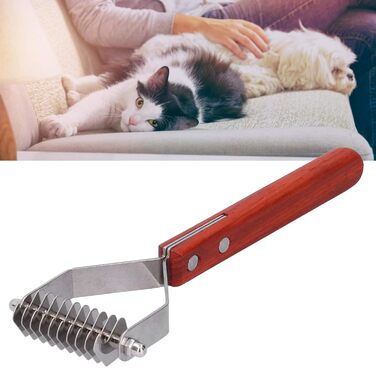 Гребінець для підшерстка тварин Y-подібний, з дерев'яною ручкою, нержавіюча сталь, 20x7см - для котів та собак