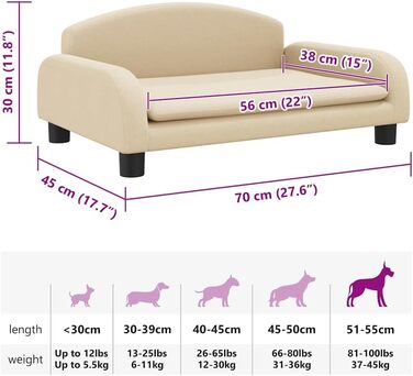 Крісло-ліжко для собак, м'яке ліжко для собак, лежанка для тварин, лежанка для котів, кремовий колір, 70 x 45 x 30 см