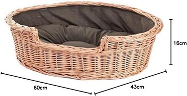 Корзина для собак з лози e-wicker24 502-60, брунатного кольору, 60 x 43 x 19 см, натуральна лоза