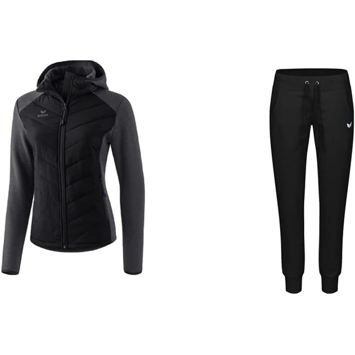 Еріма: Степлекова куртка для жінок (чорний, 40) + жіночі спортивні штани/шльопки