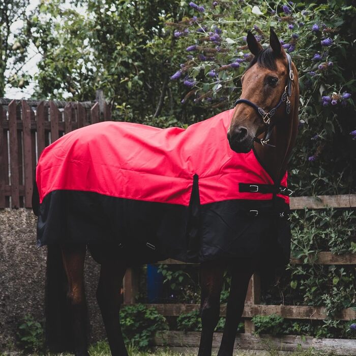Кінська попона eQuitack 1200 ден, водонепроникна, з флісовою підкладкою, 125 см, червона/чорна