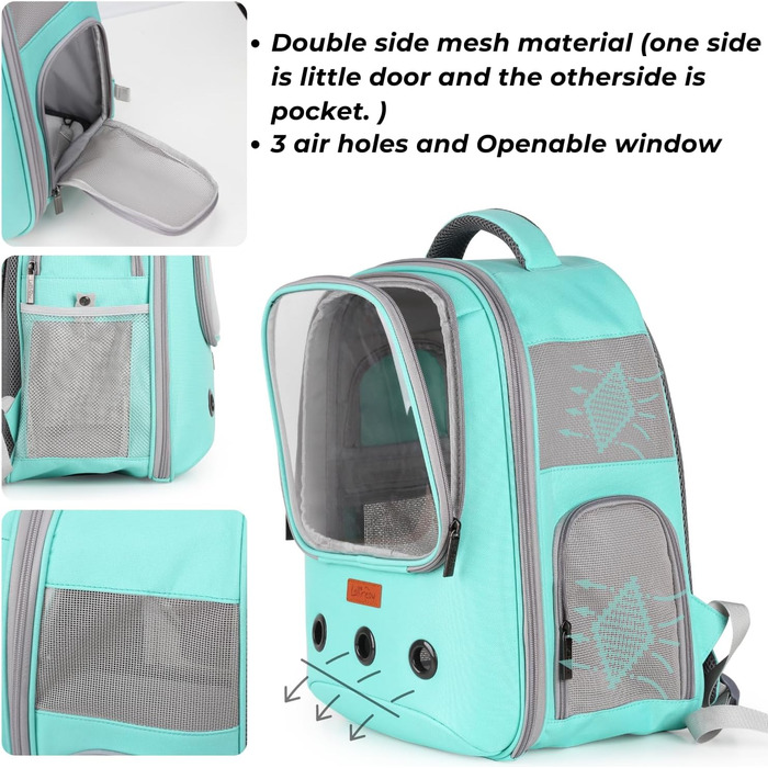 Рюкзак для кота та маленького собаки Lollimeow - зелений, для подорожей літаком, ідеальний для кошенят та цуценят