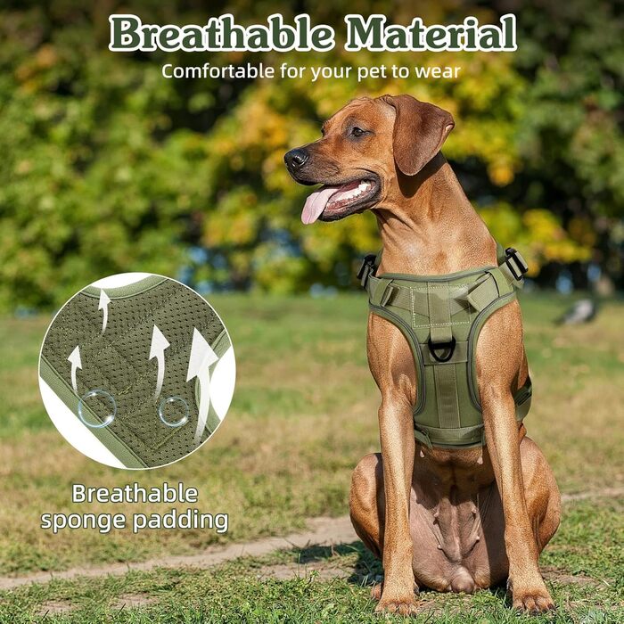 Тактичне обіднє нашийник для собак VavoPaw з MOLLE панеллю та світловідбиваючими смугами, армійного кольору, розмір L (45-80 фунтів)