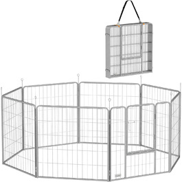 PawHut Вольєр для цуценят з 8 панелей, вольєр для собак на відкритому повітрі, захисний тент, 100 см, для собак, котів, цуценят
