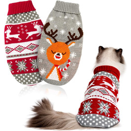 Пуловери для котів та собак на Новий Рік HYLYUN (2 шт.) - теплий зимовий костюм з новорічним дизайном (XS)