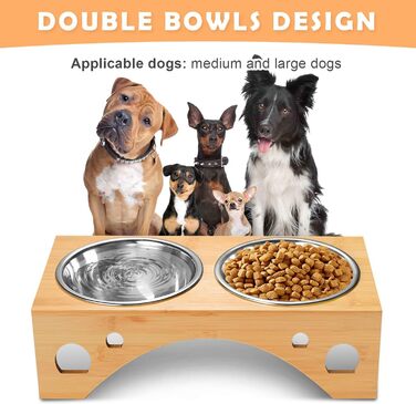 Набір мисок для собак FoiiLiio з нержавіючої сталі (2 шт., 1100 мл), підставка з бамбука, годівниця для собак