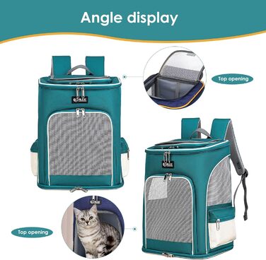 Рюкзак для собак та котів PETCUTE, дихаючий, з висувною підстилкою, прозоре вікно, складаний, з безпечним шнуром, для подорожей, Malachitgrün+Weiß