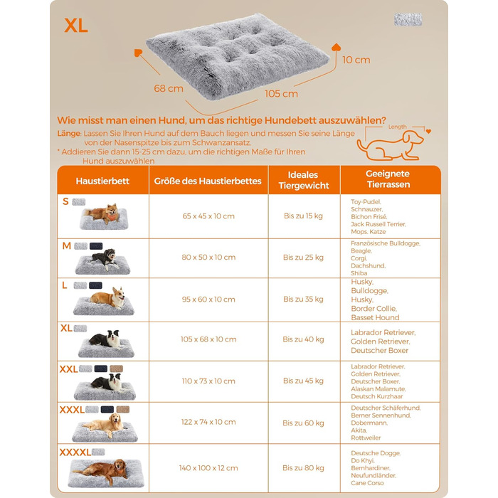 Ліжко для собак Feandrea, м'яка подушка, плюшевий килимок, 122 x 74 см, м'яка підкладка, можна прати, багатофункціональне, PGW204K01 (L 105 x B 68 x H 10 см, Омбре-сірий)