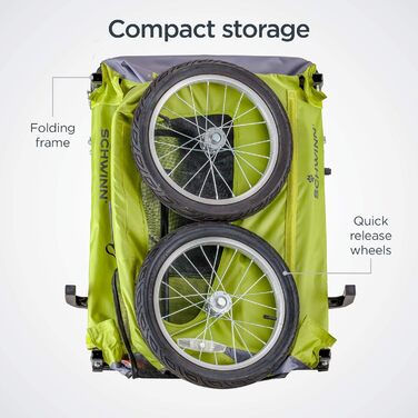 Причіп для собак Schwinn Rascal, для малих та великих собак, складаний, універсальний, зелений, до 45 кг