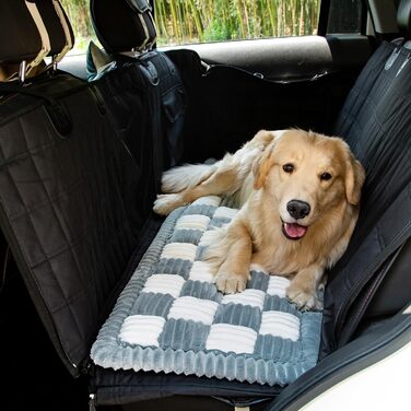 Крісло-підстилка для собак у машину, захисний чохол на заднє сидіння, водовідштовхувальний дизайн, зручне та безпечне для подорожей, розмір 160 x 24 x 24,8 см (Шахматка Pure Grey)
