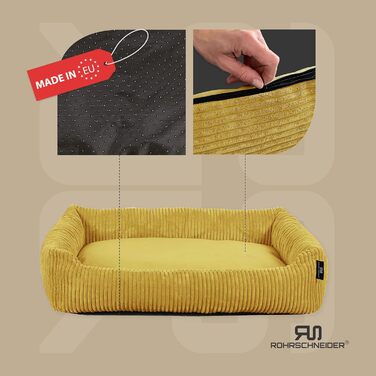Лежанка для собак Rohrschneider, Cord, жовта, 70x50 см, з подушкою та пакетиками для прибирання