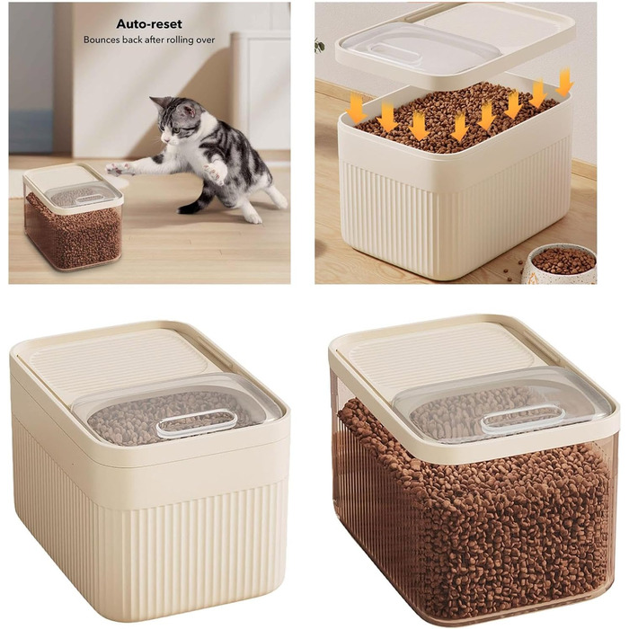 Герметичний контейнер для зберігання корму для тварин до 13,6 кг, для собак, котів та іншого корму, з мірним стаканчиком, білий (прозорий)