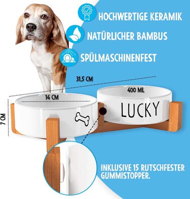 OWLBOOK Миска для собак з гравіюванням імені - подвійна миска з кераміки та бамбука, 300 мл