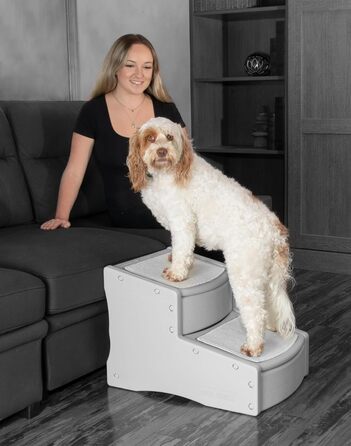 Сходи для тварин Pet Gear Easy Step II, 2 сходинки, широка, для собак і котів до 90 кг, знімний і миючий килимок, легка збірка, колір туман