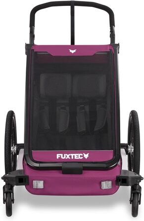 Причіп для велосипеда Fuxtec Sportfux на 2 місця, з багажником, світловідбивачами, ручкою-штовхачем, захистом від дощу та сонця, складаний, фіолетовий FX-FA1
