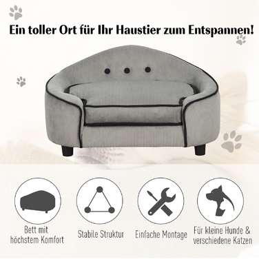 PawHut Dog Sofa Затишна лежанка для собаки з натурального дерева та плюшу для маленьких собак та кішок 66,5 х 45 х 35,5 см сірий